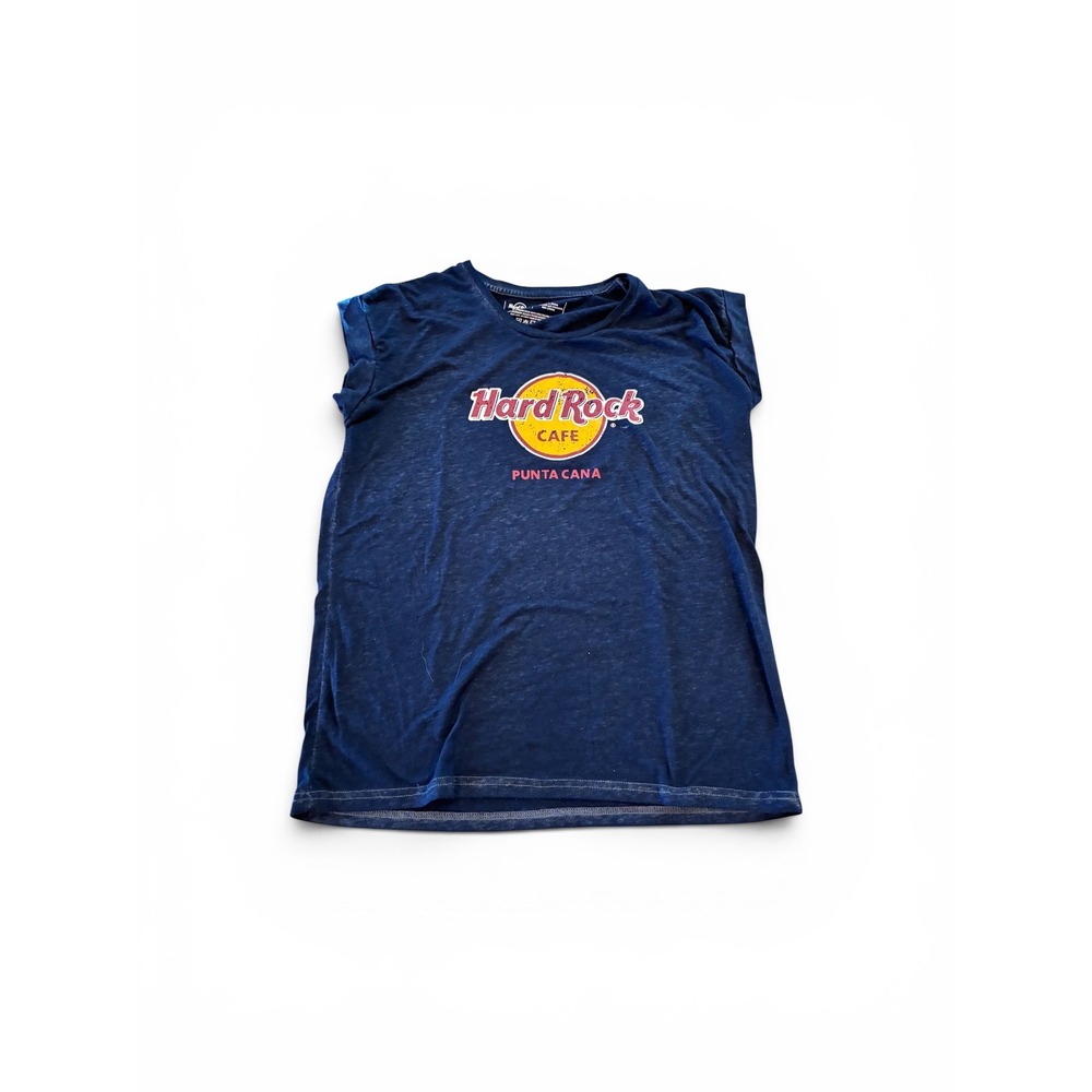 Hard Rock Cafe Punta Cana Muscle Tee Navy Blue Graphic T-Shirt Womens Large